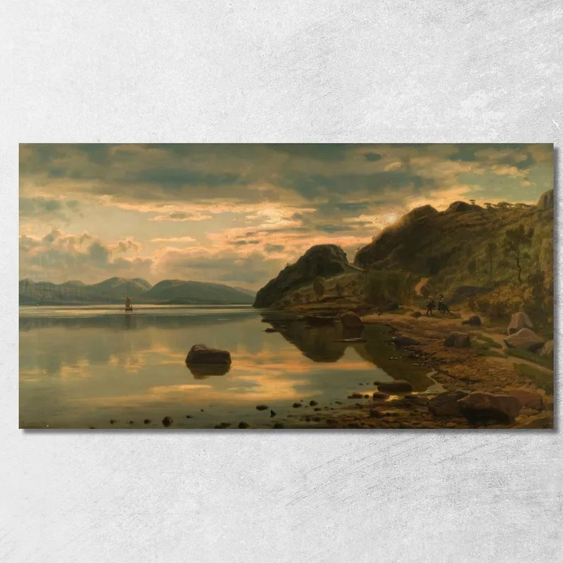 Abendstimmung. Skogsfjord Mandal Amaldus Nielsen drucken auf leinwand