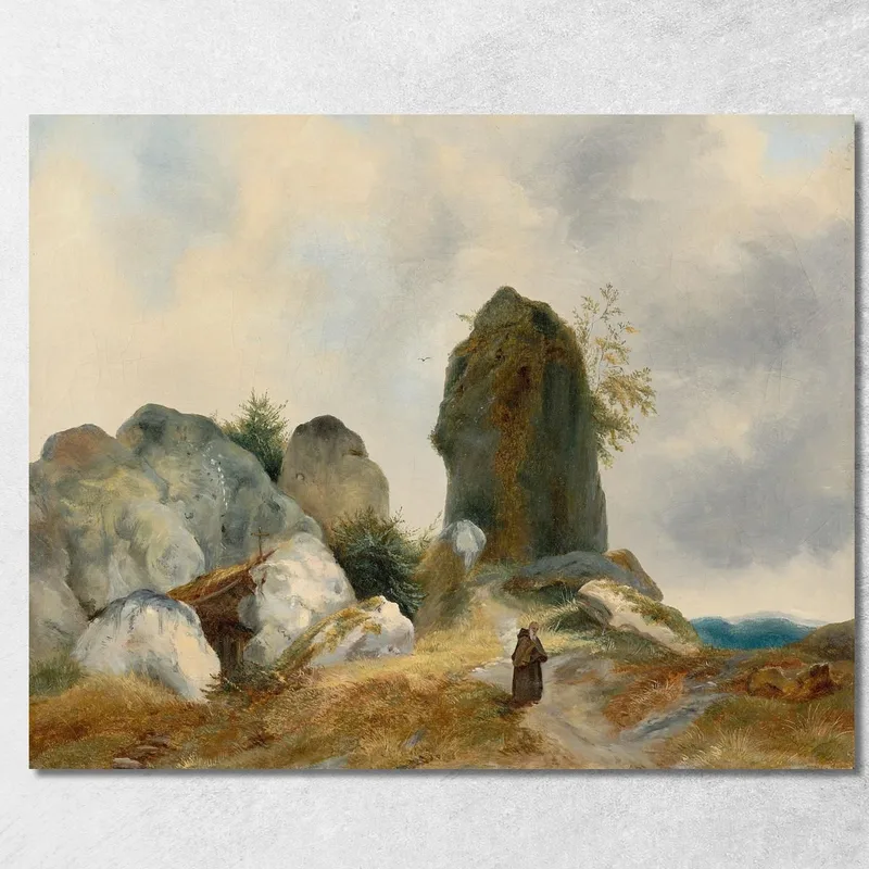 Un Paisaje Rocoso Con Un Ermitaño Carl Blechen cuadro en lienzo
