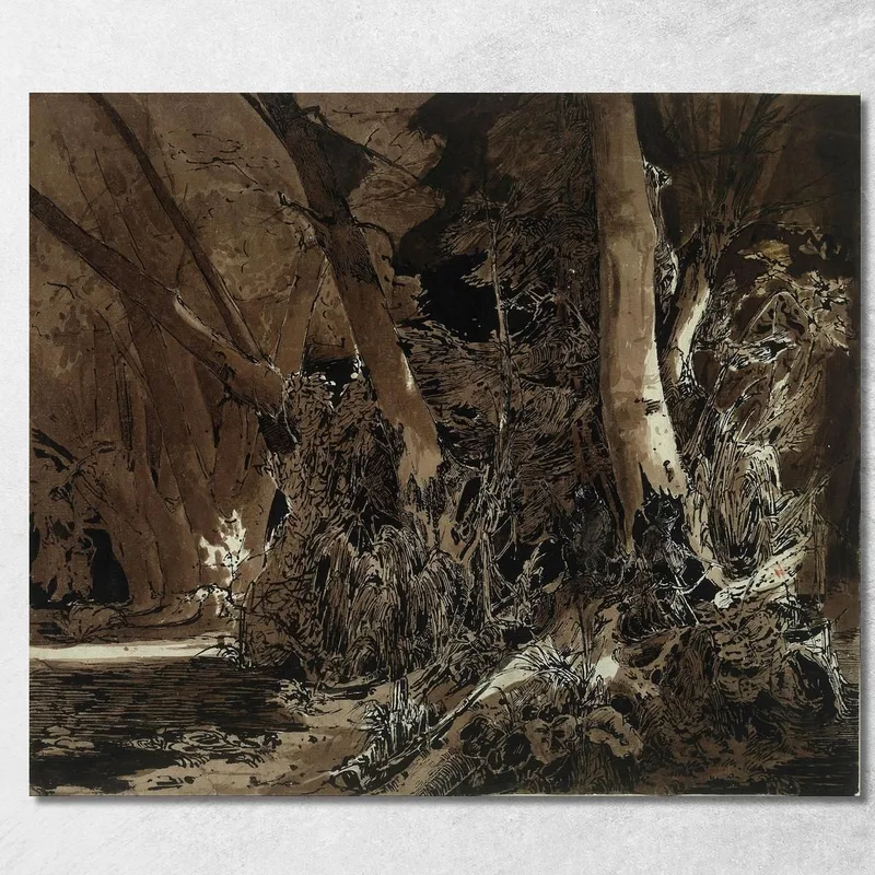 Paisaje Forestal Con Agua Corriente Y Dos Cazadores. Carl Blechen cuadro en lienzo