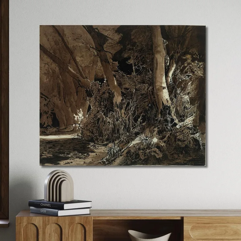 Paisaje Forestal Con Agua Corriente Y Dos Cazadores. Carl Blechen