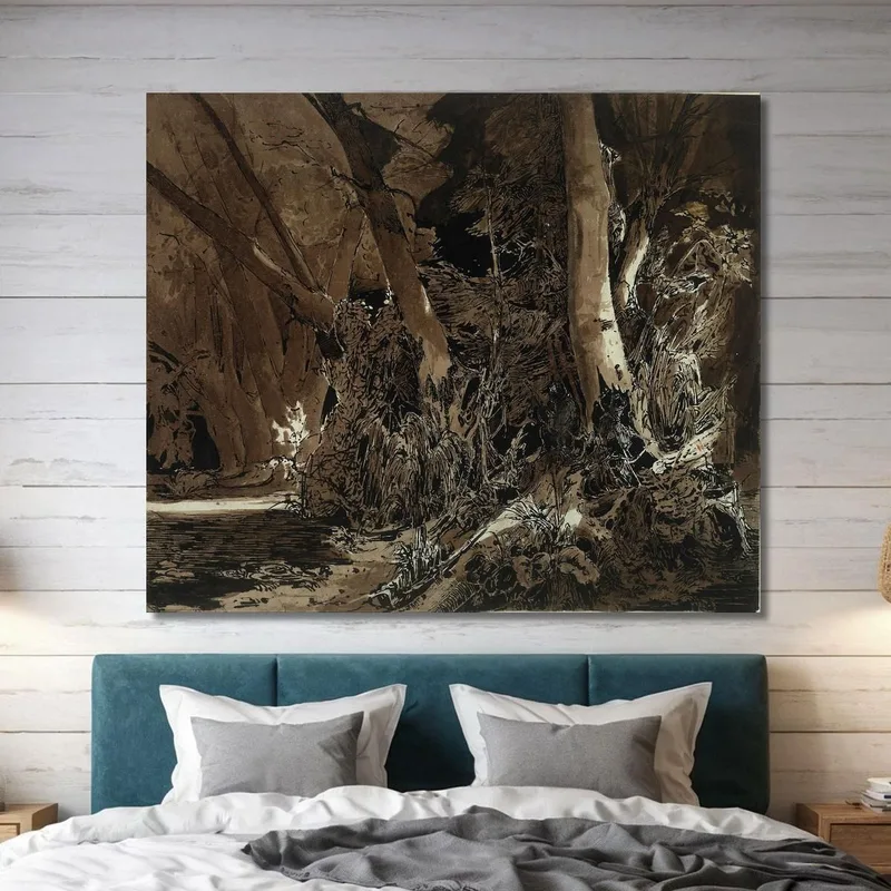 Paisaje Forestal Con Agua Corriente Y Dos Cazadores. Carl Blechen