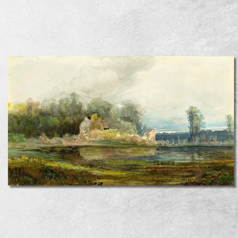 Estanque Con Bosque Y Casas. Carl Blechen cuadro en lienzo