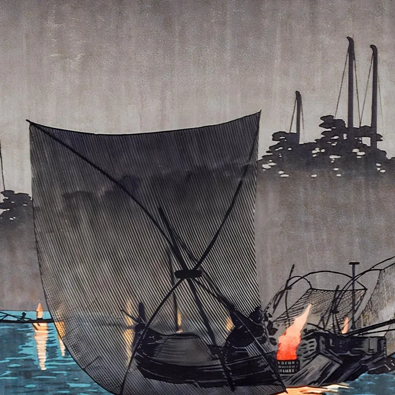 Reti Da Pesca Dell'Isola Di Tsukuda Di Notte Hiroaki Takahashi