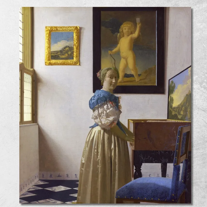 Dame Steht An Einem Virginal Jan Vermeer drucken auf leinwand