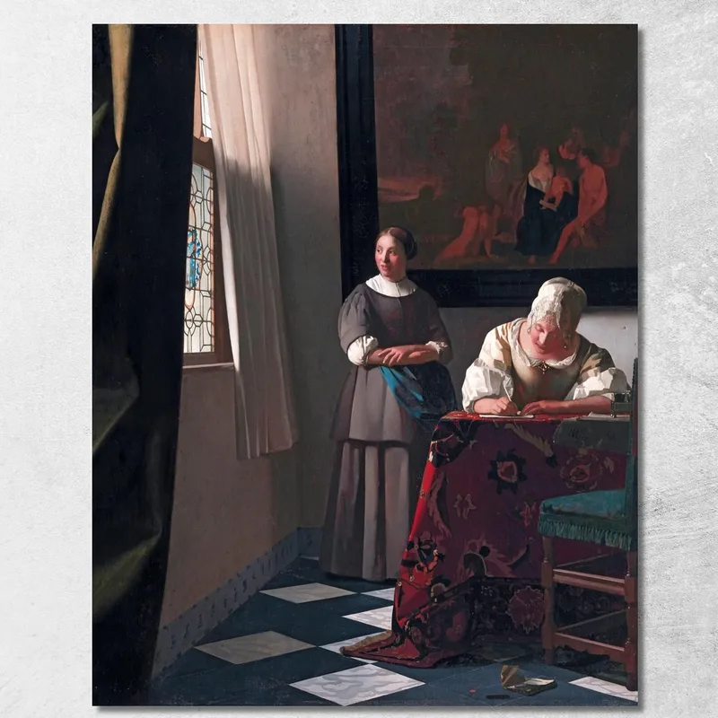 Dame Schreibt Mit Ihrer Zofe Einen Brief Jan Vermeer drucken auf leinwand