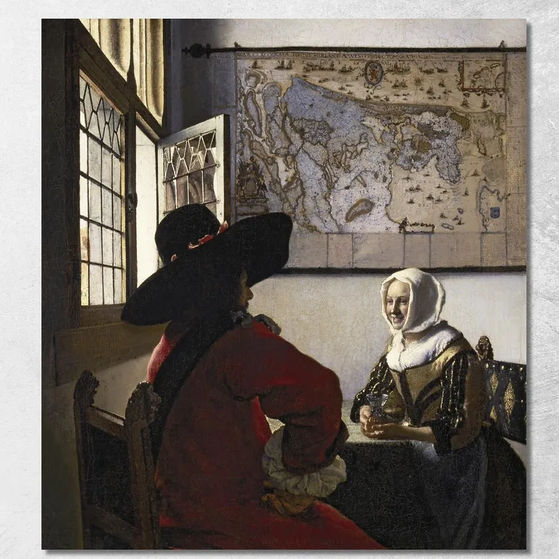 Offizier Und Lachendes Mädchen Jan Vermeer drucken auf leinwand