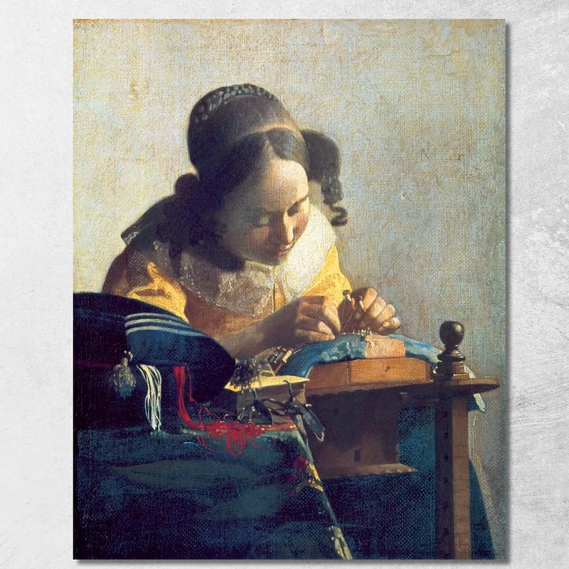 Die Spitzenklöpplerin Jan Vermeer drucken auf leinwand