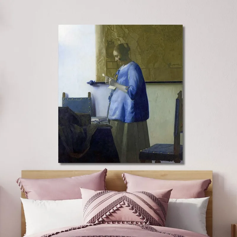 Frau Liest Einen Brief. Frau In Blau Liest Einen Brief. Jan Vermeer