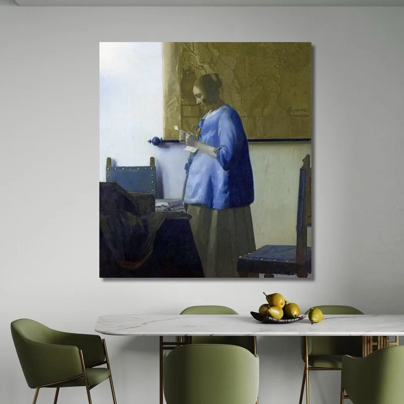 Frau Liest Einen Brief. Frau In Blau Liest Einen Brief. Jan Vermeer