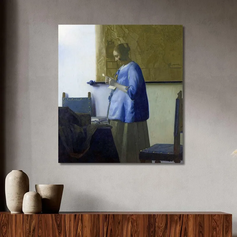 Frau Liest Einen Brief. Frau In Blau Liest Einen Brief. Jan Vermeer