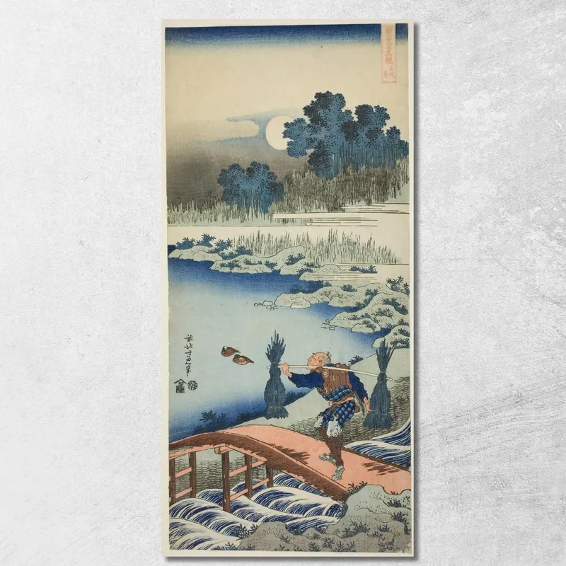 Un Campesino Cruzando Un Puente katsushika hokusai cuadro en lienzo