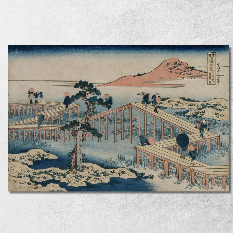 Una Imagen Antigua Del Puente De Ocho Partes En La Provincia De Mikawa katsushika hokusai cuadro en lienzo
