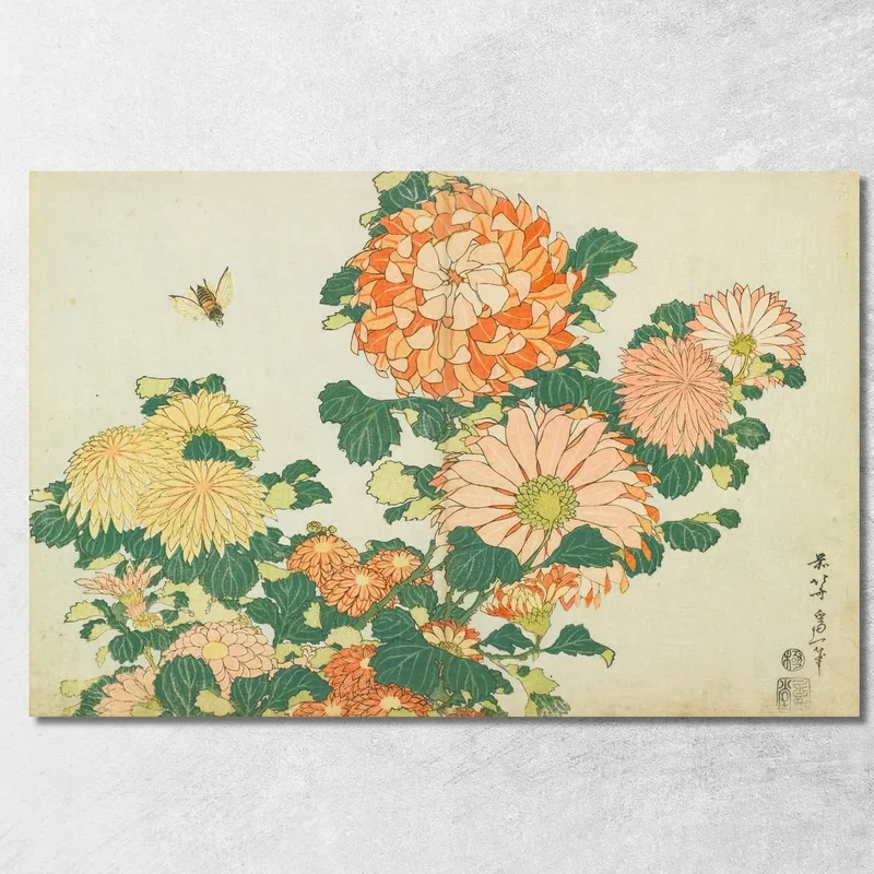 Crisantemos Y Tábanos katsushika hokusai cuadro en lienzo