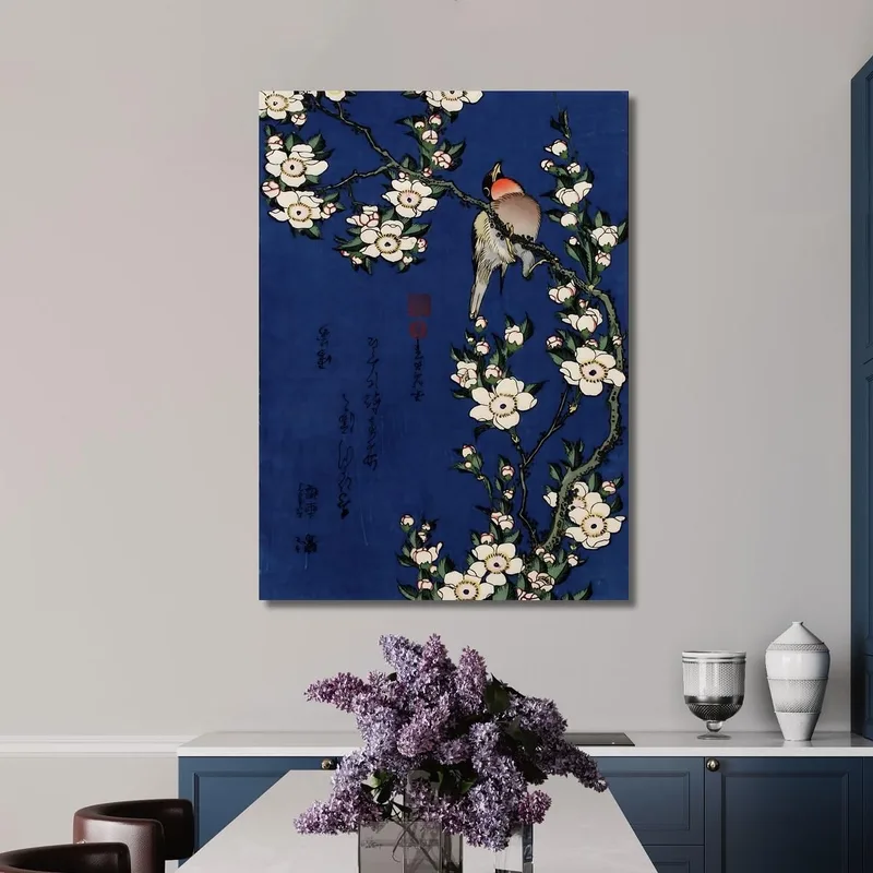 Colección De Petirrojos En Una Rama De Cerezo En Flor Japonesa katsushika hokusai