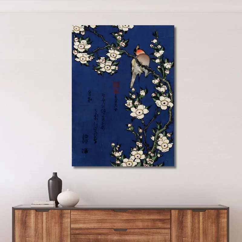 Colección De Petirrojos En Una Rama De Cerezo En Flor Japonesa katsushika hokusai