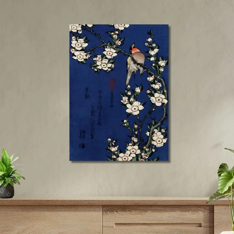 Colección De Petirrojos En Una Rama De Cerezo En Flor Japonesa katsushika hokusai