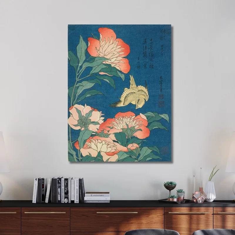 Peonie E Canarino katsushika hokusai