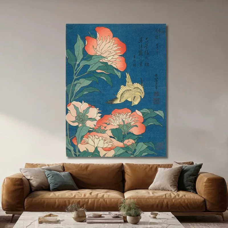 Peonie E Canarino katsushika hokusai