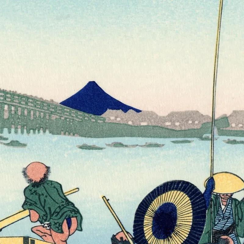 Sunset Across The Ryogoku Bridge From The Bank Of The Sumida River At Onmayagashi katsushika hokusai