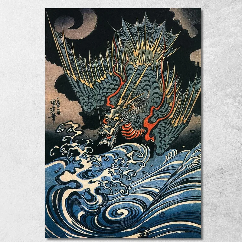 Dragon Volant Au-Dessus Des Vagues Turbulentes Utagawa Kuniyoshi tableau impression sur toile