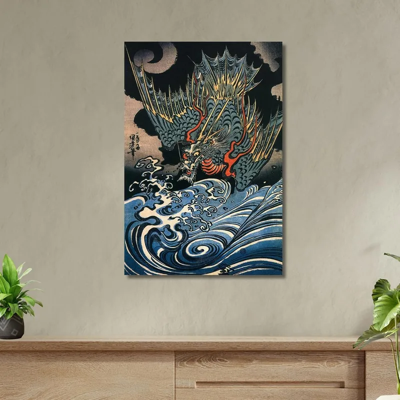 Dragón Volando Sobre Olas Turbulentas Utagawa Kuniyoshi