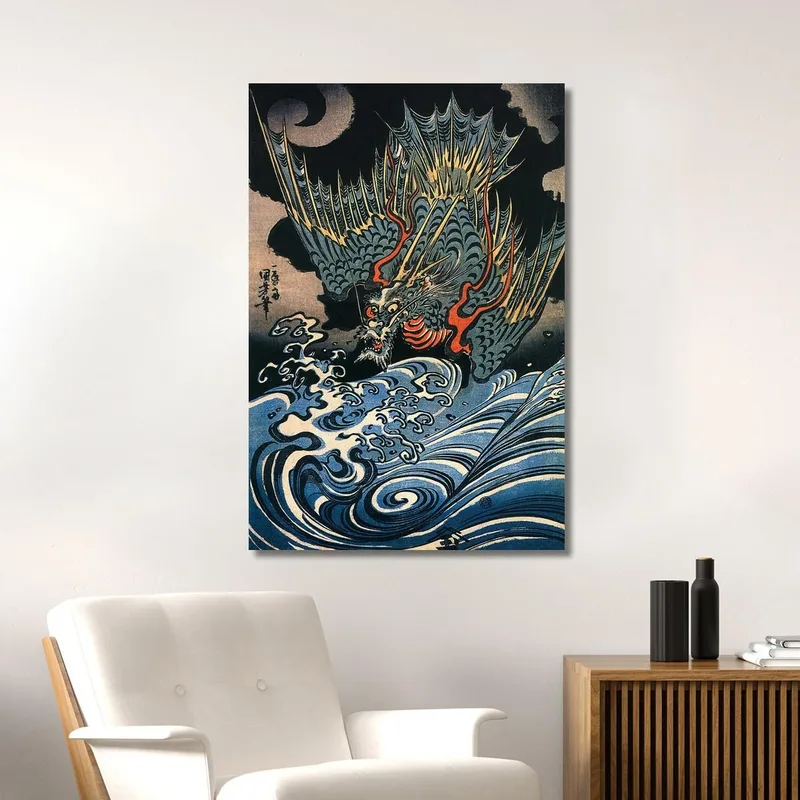 Dragón Volando Sobre Olas Turbulentas Utagawa Kuniyoshi