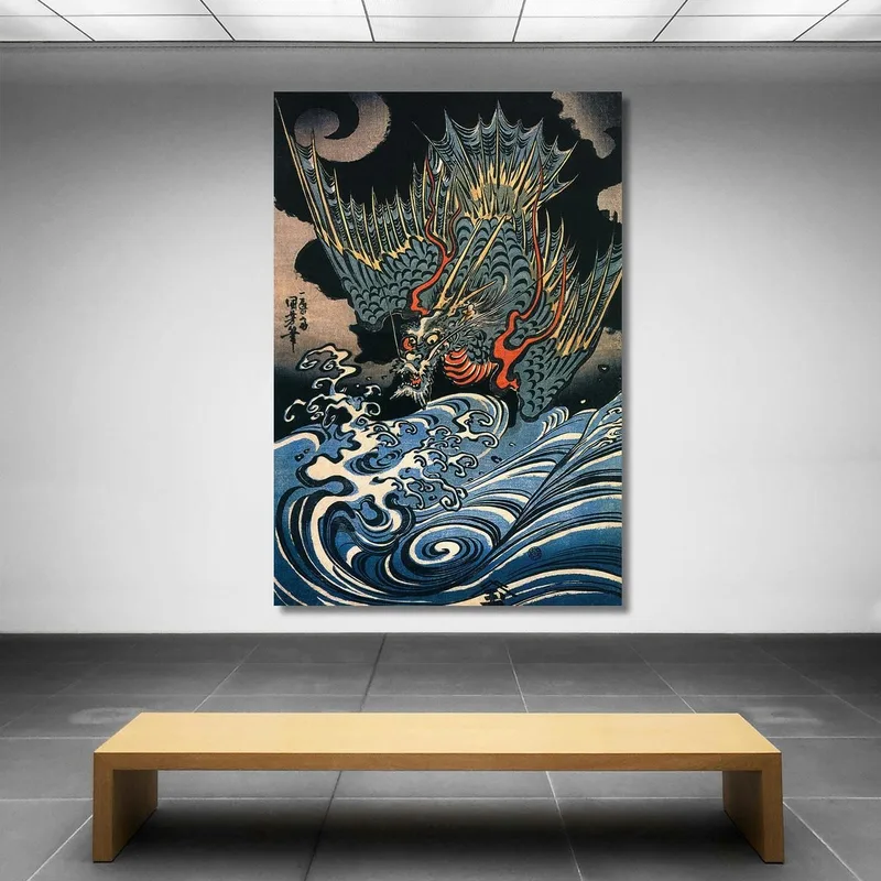 Dragón Volando Sobre Olas Turbulentas Utagawa Kuniyoshi