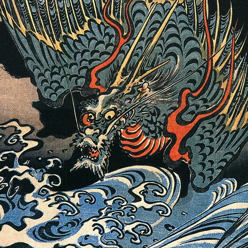 Dragón Volando Sobre Olas Turbulentas Utagawa Kuniyoshi