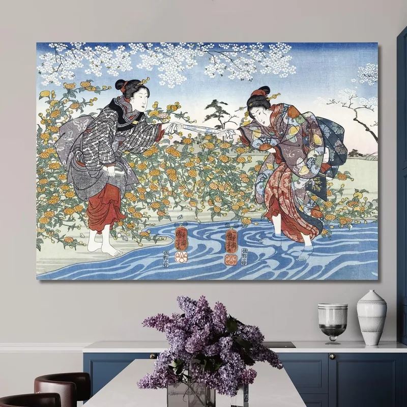 Ragazze Giapponesi Di Ide Tama River Utagawa Kuniyoshi