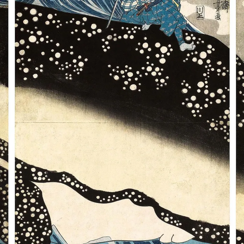 Miyamoto No Musashi Greift Den Riesenwal An Utagawa Kuniyoshi