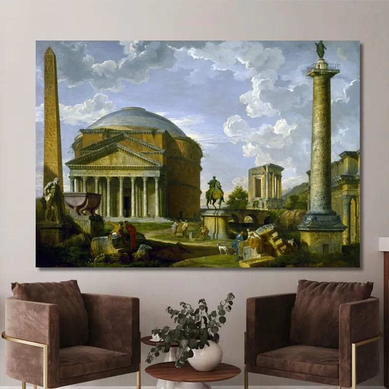 Vista De Fantasía Con El Panteón Y Otros Monumentos De La Antigua Roma Giovanni Paolo Pannini