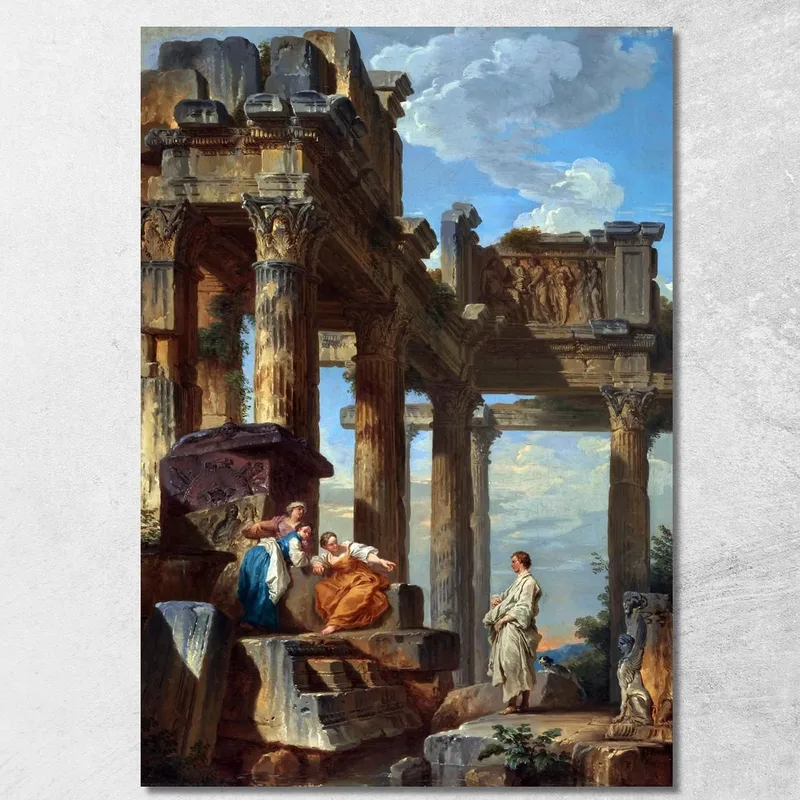 Figure Tra Le Rovine Con Il Profeta Giovanni Paolo Pannini quadro stampa su tela